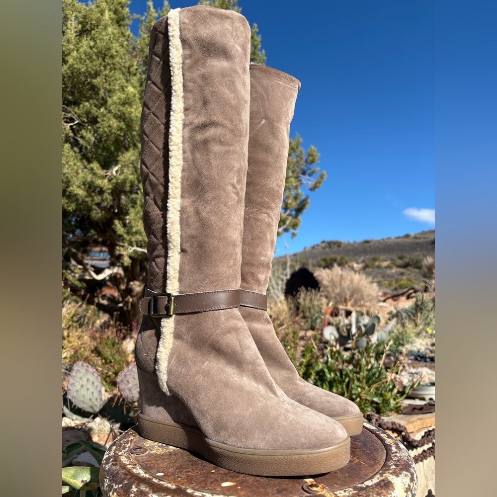 NWOT Aquatalia Callie Faux Fur-Trimmed Suede Tall Boots